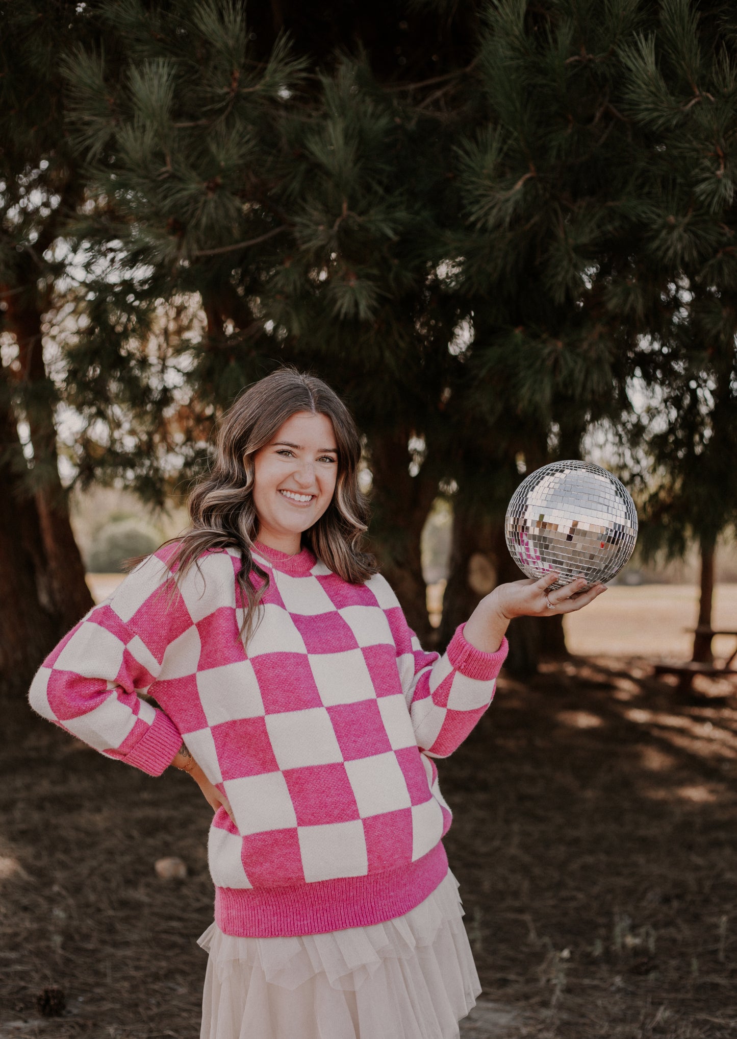 On Friday's We Wear PINK Checkered Sweater