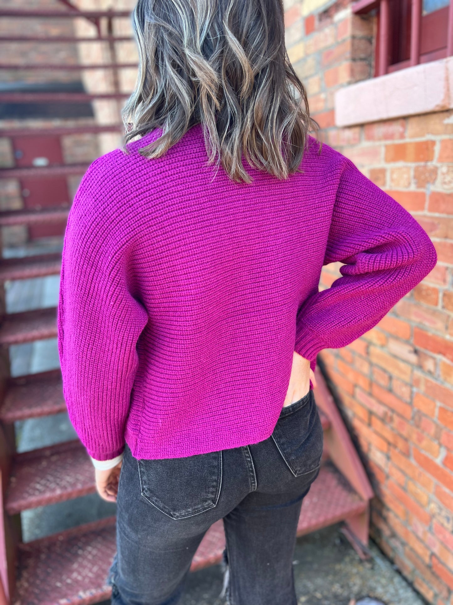 Bejeweled Cardigan Sweater- Magenta