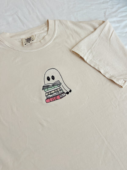 (Boo)ks Embroidered T-Shirt, Ivory