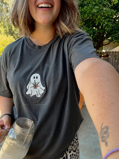 Cold Brew and Boo Embroidered T-Shirt