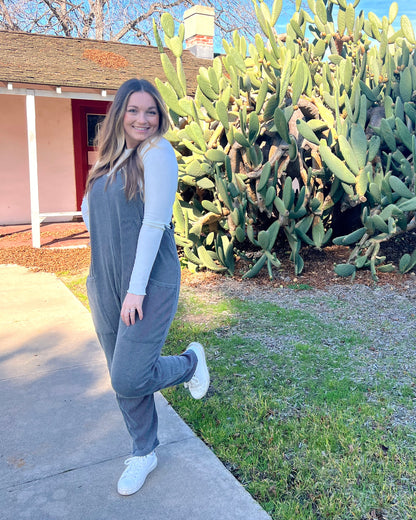 Let's Chill Onesie Jumpsuit- Charcoal Grey