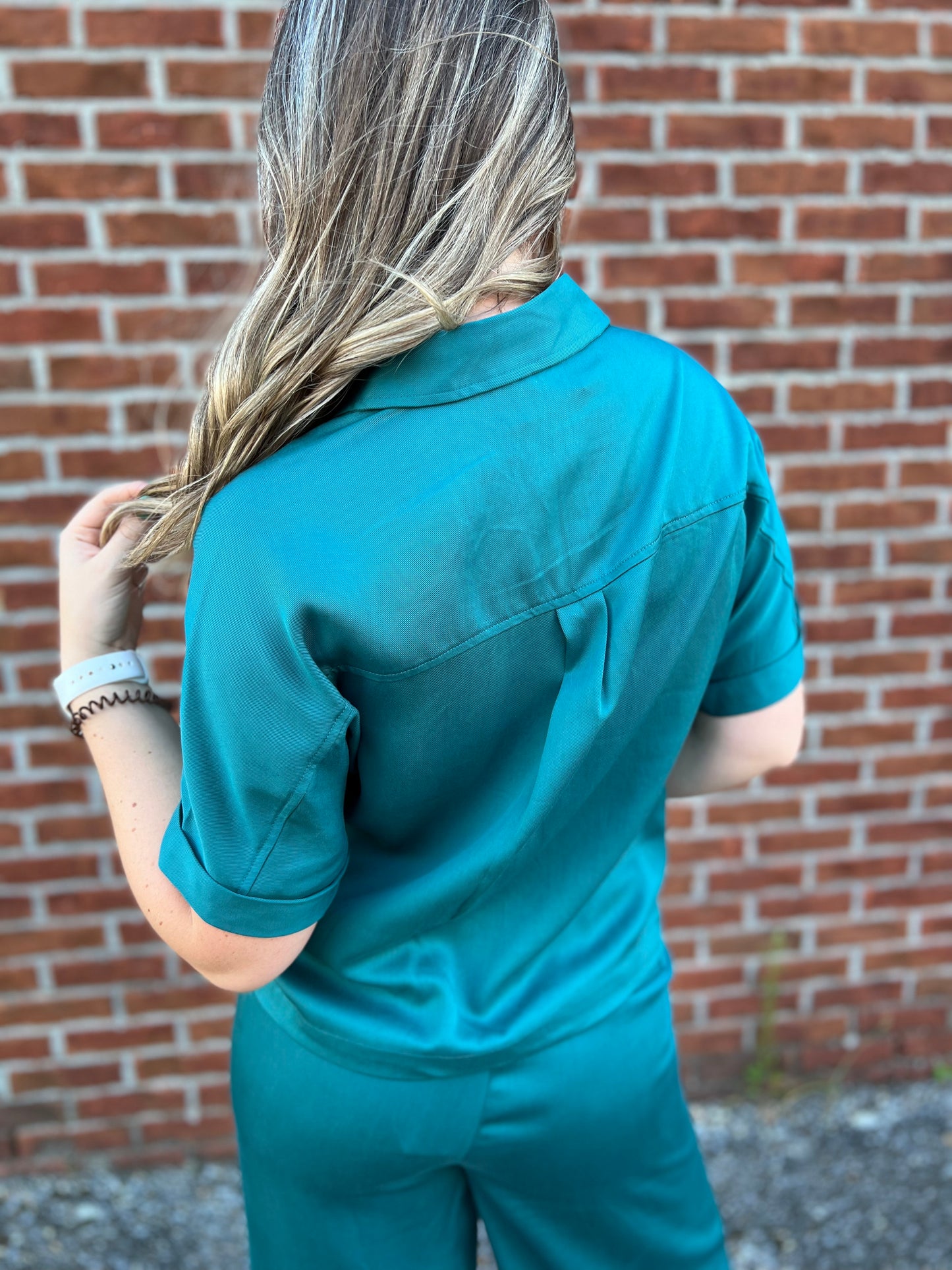 She Means Business Button Down- Teal